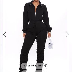 STACKED PANT ZIPPER FRONT JUMPSUIT